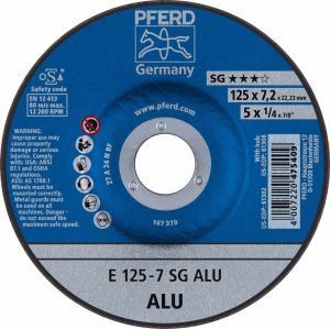 a pferd germany e 125-7 sg alu grinding disc shown on a white background